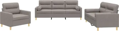 Produktbild von vidaXL 3-tlg. Sofagarnitur mit Kissen Taupe Stoff