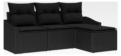 Produktbild von 4-teiliges Garten-Sofa-Set mit Kissen Schwarz Poly-Rattan Lounge Sofa Outdoor