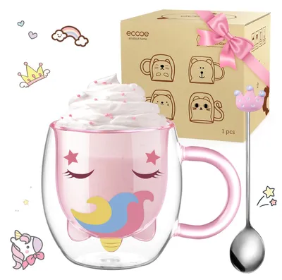 Productafbeelding van Dubbelwandig unicorn-glas - thermosbeker voor warme dranken - 280 ml - transparant
