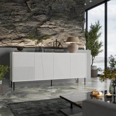 Produktbild von Kommode Sideboard Beistellschrank ABI 200 weiß matt 200x88x45cm