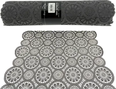 Zdjęcie produktu dla Unique Living - Winyl - Bieżnik na rolce - Motyw koronki - 50 cm x 20 metrów - Można prać - Ciemnoszary