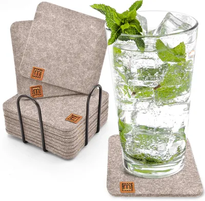Produktbild von Glasuntersetzer mit Lederlabel / Mit Halter 12er-Set