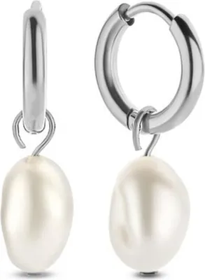 Produktbild von CO88 Collection Ohrringe für Damen – Ohrringe mit Anhänger – Perlenohrringe – 9 x 7 mm – Ø 11 mm – Stahl – Silberfarben – 8CE-70425