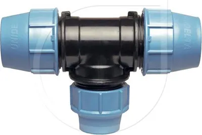 Obrázek produktu pro Svěrné šroubení PN16 T-kus 90° redukce pro PE trubky Ø32x25x32mm