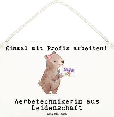 Produktbild von Mr. & Mrs. Panda Schild Werbetechnikerin Leidenschaft DIN A6 - Weiß - Geschenk, holzbild, Türschild, kleine aufmerksamkeit, Wandbild Holz, Holzschild