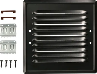 Zdjęcie produktu dla KOTARBAU® Kratka Wentylacyjna Wylotowa Kominkowa Kwadratowa Metalowa Stal Siatka Łapki Czarna 165 MM