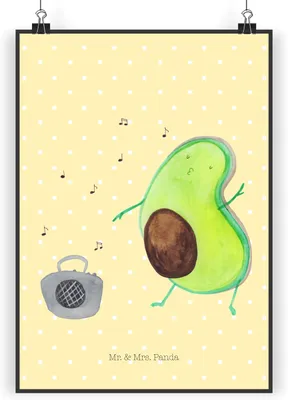 Produktbild von Mr. & Mrs. Panda Bild Avocado Tanzen DIN A3 - Gelb Pastell - Geschenk, Plakat, Musik, Singen, drucke, Deko, kunstdruck poster, Wandbild, Fröhlich, Party