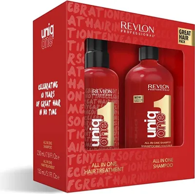Produktbild von Revlon Uniq One DUO Pack Hair Treatment 150ml + All in One Shampoo 230ml