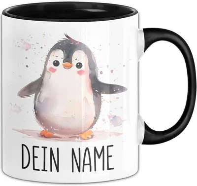 Produktbild von Pinguin Tasse mit Namen – Personalisierte Tasse Geburtstag Geschenkidee süßes Pinguinmotiv Niedlich Verspielte Namenstasse Lustig (Schwarz)