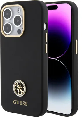 Obrázok produktu pre Guess Guhcp15Xm4Dgpk Iphone 15 Pro Max 6,7" čierny/čierny pevný obal silikónové logo štras 4G