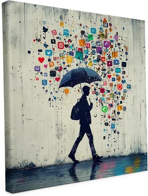 Produktbild von Banksy Motiv - Social Schutzschirm - 40 x 40 cm - Wandbild auf Leinwand - matter Kunstdruck - Graffiti - Street Art - 2cm Holzrahmen - Keilrahmen