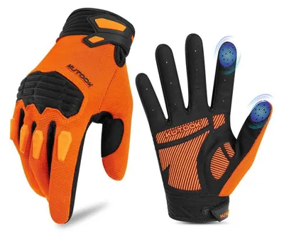 Zdjęcie produktu dla Rękawice rowerowe MTB, rower górski, męskie/damskie, wyściełane, kompatybilne z ekranami dotykowymi, oddychające, model KT202 S, kolor pomarańczowy
