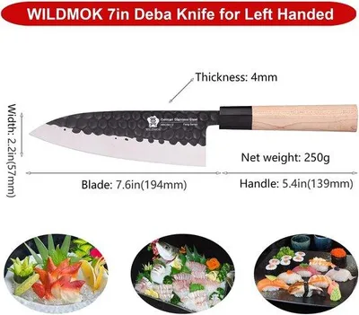 Productafbeelding van Linkshandig 7 Inch Deba Mes - Duits Roestvrij Staal Sashimi Mes - Usuba Mes voor Sushi en Zalm - Ideaal voor de Keuken