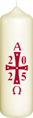 Produktbild von Osterkerze rot, Ostersymbol, Jahreszahl 170 x Ø 50 mm