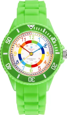 Produktbild von Alienwork Kids Lernuhr Kinderuhr Jungen Mädchen Grün Silikon-Armband Mehrfarbig Kinder-Uhr Wasserdicht 5 ATM Zeit Lernen