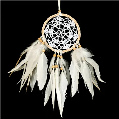 Traumfänger Dreamcatcher gehäkelt Rattanring Ø 12cm Länge ca. 43cm weiß Indianer