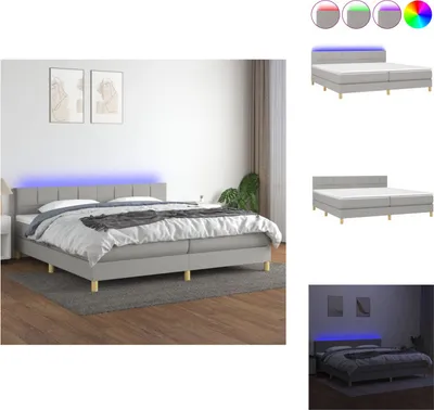 Produktbild von vidaXL Boxspringbett mit Matratze & LED Hellgrau 200x200 cm Stoff -  Betten & Bettgestelle
