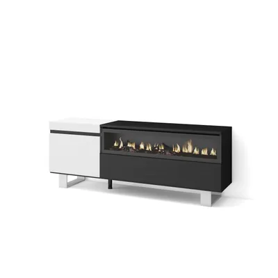 Image de COZY Meuble TV, Banc Télé, 150x35x57cm, Pour les TV jusqu'à 65", Cheminée électrique, Blanc et noir
