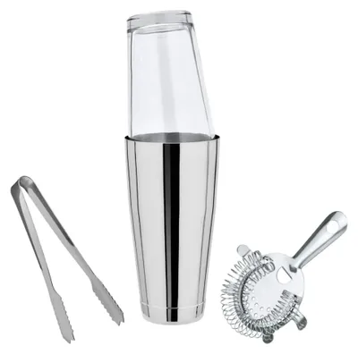 Produktbild von Boston Shaker, Set Klein - Cocktail Shaker mit Mixing Glas, Sieb & Eiswürfelzange