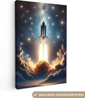 Produktbild von MuchoWow® - Leinwandbilder - Weltraum - Rakete - Weltraum - Sterne, Wandbild, Wanddeko Bilder Wohnzimmer, 20x30 cm
