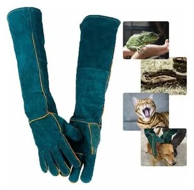 Produktbild von Bissfeste Handschuhe für den Umgang mit Tieren, Sicherheitshandschuhe aus Leder für Baden, Pflege und Umgang mit Hunden, Katzen, Vögeln, Schlangen, Echsen und Reptilien – Schutzhandschuhe