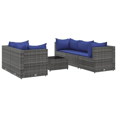Produktbild von 6-tlg. Garten-Lounge-Set mit Kissen Grau Poly Rattan