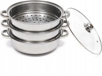 Produktbild von 3-Lagige Dampfgarer 6l Edelstahl Kochtopf Dampfkocher mit Glasdeckel