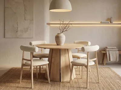 Produktbild von Runder Esstisch Ausziehbar 100-180 cm mit 2x 40 cm Einlegeplatten für 4-8 Personen – Skandi Japandi Design Minimalistisch Platzsparend für Küche & Esszimmer in Buche Hellbraun