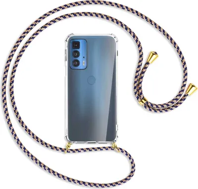 Produktbild von Handykette Backcover-Schutzhülle mit Band (Metall goldfarben) für Motorola Edge 20 Pro - blau+beige