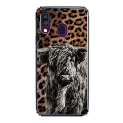 Produktbild von MuchoWow® Handyhülle Schutzhülle Hülle für Samsung Galaxy A40 Schottischer Highlander - Pantherdruck - Schwarz - Weiß Silikon Softcase Handy Hülle - Handy-Tasche
