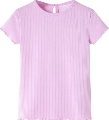 Produktbild von Kinder T-Shirt Hellrosa Größe 128 mit Rundhalsausschnitt, Kurzarm und Kräuselsaum