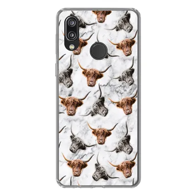 Produktbild von MuchoWow® Handyhülle Schutzhülle Hülle für Huawei P20 Lite (2020) Schottischer Highlander - Kuh - Marmor Silikon Softcase Handy Hülle - Kartenhalter