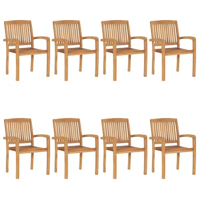 Image de vidaXL Chaises de jardin empilables avec coussins 8 pcs. Bois massif teck