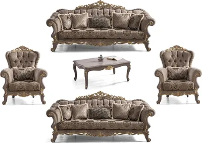 Produktbild von Casa Padrino Luxus Barock Wohnzimmer Set Braun / Grau / Gold - 2 Sofas & 2 Sessel & 1 Couchtisch - Prunkvolle Barock Wohnzimmer Möbel
