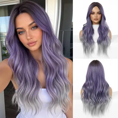 Image de Solidchoice - Perruque longue et ondulée pour femmes, de couleur violette