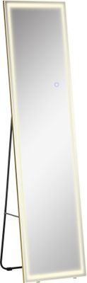 HOMCOM 2 in 1 Standspiegel, Wandspiegel, Ganzkörperspiegel mit LED-Beleuchtung, Garderobenspiegel aus Aluminium, Ankleidespiegel für Schlafzimmer, Wohnzimmer, Silber+Gold, 40 x 37 x 156,5 cm