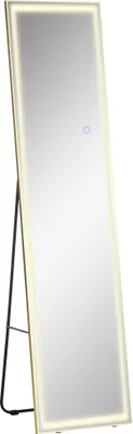 Produktbild von HOMCOM 2 w 1 lustro stojące, lustro ścienne, lustro pełnowymiarowe z oświetleniem LED, lustro do garderoby wykonane z aluminium, lustro do sypialni, salonu, srebrne+złote, 40 x 37 x 156,5 cm