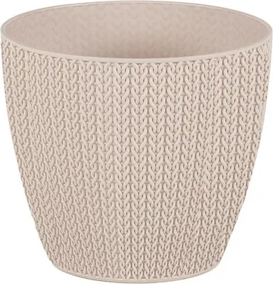 Image de Lot de 3 pots de fleurs beiges avec bac à eau - motif crocheté - pots pour cactus - 11 cm