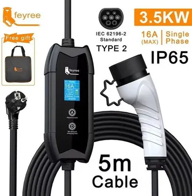 Obrázek produktu pro Přenosná nabíječka pro elektromobily - konektor typu 2 - 3,5 kW - kabel 5 metrů - stupeň krytí IP65