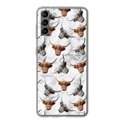Produktbild von MuchoWow® Handyhülle Schutzhülle Hülle für Samsung Galaxy S21 Plus Schottischer Highlander - Kuh - Marmor Silikon Softcase Handy Hülle - Handy-Tasche