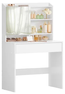 Kaptafel mit Spiegel, Schublade, verstellbare Böden, 40x70x136 cm, weiß