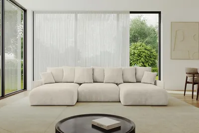 Produktbild von ALTDECOR Ecksofa in U-Form mit Schlaffunktion und Bettkasten ONESK-U 317x177x72 cm Beige - Corner Sofa Bett Eckcouch Couch U-Form Schlafcouch Ausziehbar Wohnlandschaft Schlafsofa Cauchsofa
