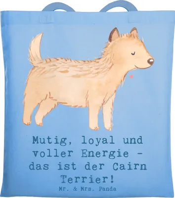 Produktbild von Mr. & Mrs. Panda Tote Bag Mutiger Cairn Terrier - Sky Blue - Geschenk, Hundeliebhaber, Shopping Tasche, Hunderasse, Laptoptasche, Hunderassen, mutig, treuer Freund