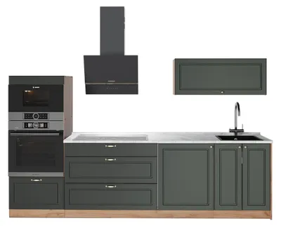 Produktbild von Küchenzeile Vicco Fame-Line Grün-Gold Landhaus/Goldkraft Eiche 280 cm, AP Marmor, Model 64692
