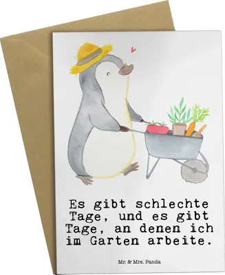 Produktbild von Mr. & Mrs. Panda Grußkarte Pinguin Gartenarbeit - Weiß - Geschenk, osterkarten, Grußkarten, osterkarte, Gartenpflege, weihnachtskarten, Gärtnern, Urban Gardening