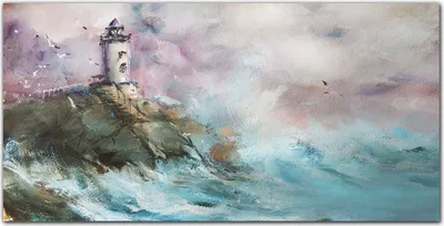 Produktbild von Coloray Küchenrückwand 100x50 Spritzschutz aus Glas - Gemälde Leuchtturm