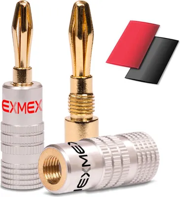 Produktbild von 2x Bananenstecker von NEXMEX mit Schrumpfschlauch High End Bananas 24K vergoldet