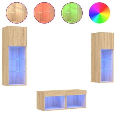 Immagine prodotto di parete TV 4 pezzi con luci LED Rovere Sonoma