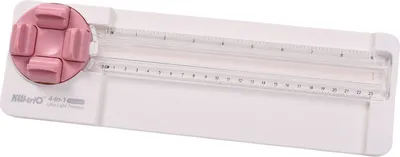 Produktbild von KW-Trio Papierschneider, 4-in-1-Rollschneider, 23 cm Laenge, mit gerader, gewellter, perforierender und Rillfunktion, verschiedene Formen, Papierschneidewerkzeug fuer den Schreibtisch mit zusaetzlicher Massskala fuer Bastelpapier, Fotos, Karten, Scrapbooking, Buero- und Haushaltsbedarf