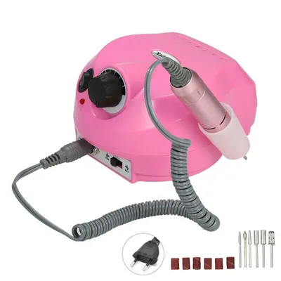 Image de （Rosa）Fraise à ongles électrique Bande abrasive Réglable Lime à ongles Kit manucure-pédicure 30000u/min avec 6 têtes de ponçage Bande abrasive et fraiseuse pour ongles en gel Appareils de pédicure